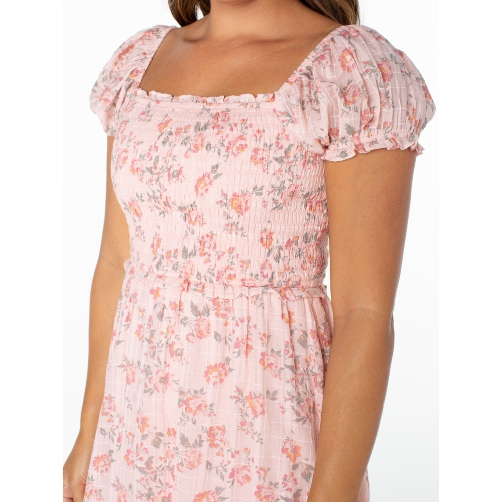 NWOT Celebrity Pink Floral Square Neck Puff Sleeves Midi Dress S